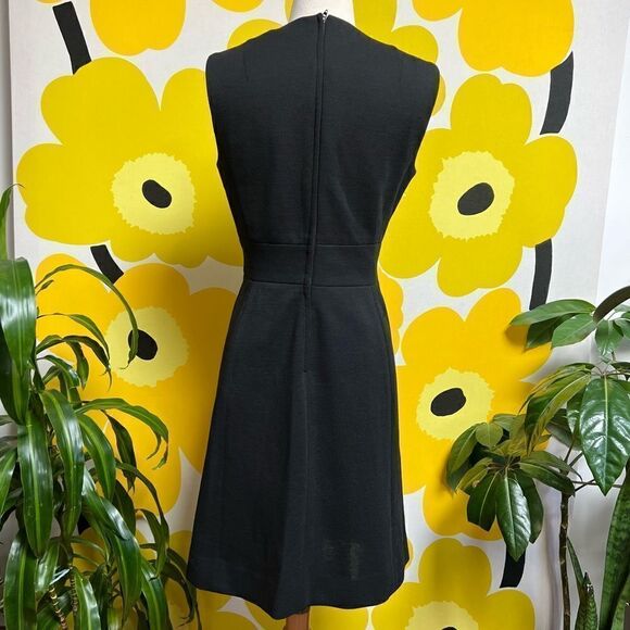Mod Black Sleeveless Vintage 1960s / 1970s Knit Rhinestone Accent Mini Dress - Picture 5 of 9